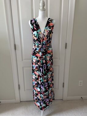 IMAN Black Floral Twist-Waist Maxi Dress